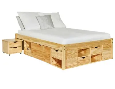 Bed Xavier 180x200cm met opbergruimte - dennenhout – kavel bij Openbare Verkopen, Beveren-Leie
