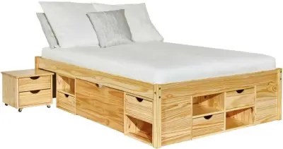 Bed Xavier 160x200cm met opbergruimte - dennenhout – kavel bij Openbare Verkopen, Beveren-Leie