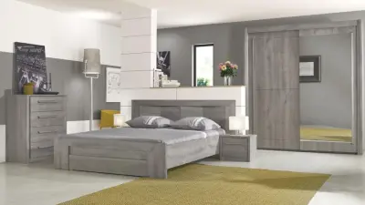Tweepersoonsbed Hayden met lade 140x190 - lichtgrijze eik – kavel bij Openbare Verkopen, Beveren-Leie
