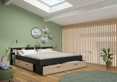 Tweepersoonsbed Tonight - 180x200cm - met opberglades - eikdecor/zwart – kavel bij Openbare Verkopen, Beveren-Leie