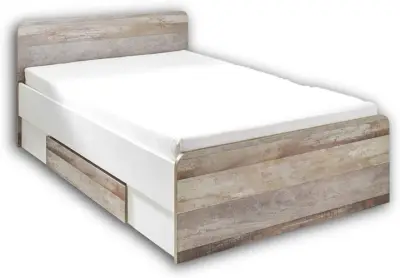 Bed Petrus 140x200 met 2 lades - wit/drijfhout – kavel bij Openbare Verkopen, Beveren-Leie