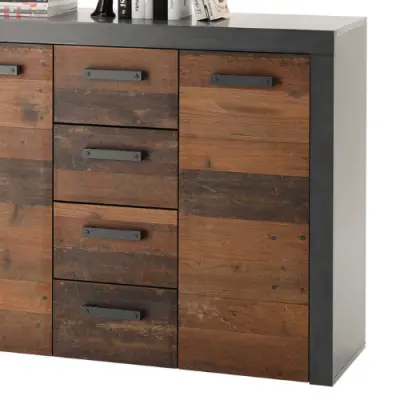 Commode Tarma 3 deuren 4 lades - antraciet/oud hout – kavel bij Openbare Verkopen, Beveren-Leie