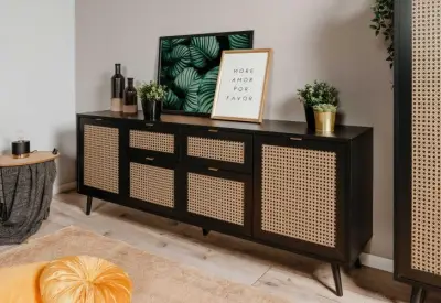 Dressoir Daka 180cm 4 deuren & 2 lades - zwart/beige – kavel bij Openbare Verkopen, Beveren-Leie