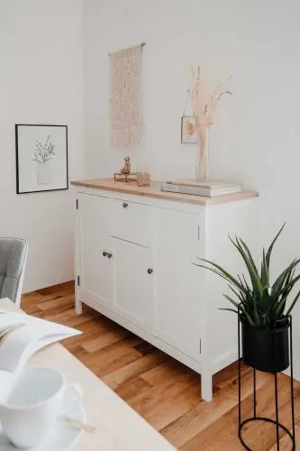 Commode Berge 120cm 3 deuren & 1 lade - wit/eik – kavel bij Openbare Verkopen, Beveren-Leie