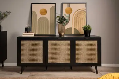 Dressoir Daka 150cm 3 deuren - zwart/beige – kavel bij Openbare Verkopen, Beveren-Leie