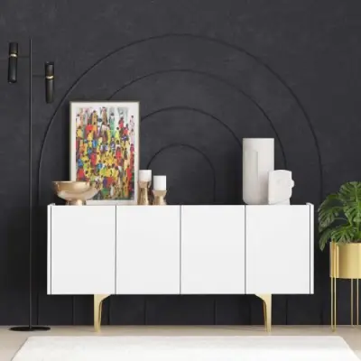 Albina Console | 100% MELAMINE | Wit, Goud – kavel bij Openbare Verkopen, Beveren-Leie