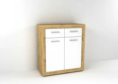 Commode Turbo met 2 deuren & 2 laden - oude eik/hoogglans wit – kavel bij Openbare Verkopen, Beveren-Leie