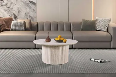 Lagos' 80 cm Ronde Salontafel Travertin Beige | Bovenblad met 3D Papier op MDF – kavel bij Openbare Verkopen, Beveren-Leie