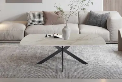 Salontafel Helios - 130x70x45cm - Deens ovaal - beige marmer – kavel bij Openbare Verkopen, Beveren-Leie
