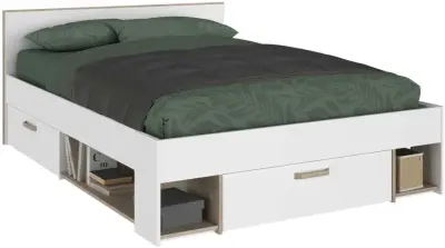 Tweepersoonsbed Sueno 140x200cm met opbergruimte - wit/eikdecor – kavel bij Openbare Verkopen, Beveren-Leie