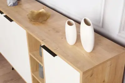 Clara Console | 100% MELAMINE | Eiken, Wit – kavel bij Openbare Verkopen, Beveren-Leie