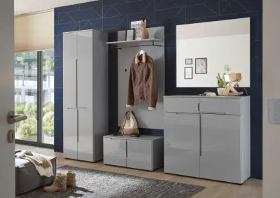Commode Seta met 2 deuren en 2 lades - hoogglans grijs – kavel bij Openbare Verkopen, Beveren-Leie