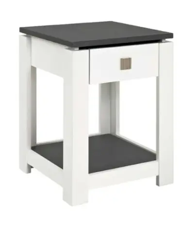 Bijzettafel Marius 40x40cm, 1 lade - wit/antraciet – kavel bij Openbare Verkopen, Beveren-Leie