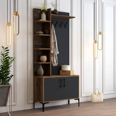 Viyana D Kapstok | 100% MELAMINE | Walnoot, Antraciet – kavel bij Openbare Verkopen, Beveren-Leie