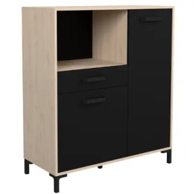 Microgolfkast Felicity 100cm, 2 deuren & 1 lade - eikdecor/zwart – kavel bij Openbare Verkopen, Beveren-Leie