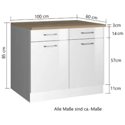 Keukenonderkast Ragnar 100cm met 2 deuren & 2 lades - wit – kavel bij Openbare Verkopen, Beveren-Leie