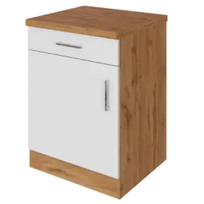 Keukenkast Sorrella 50cm 1 deur & 1 lade - wit/eik – kavel bij Openbare Verkopen, Beveren-Leie