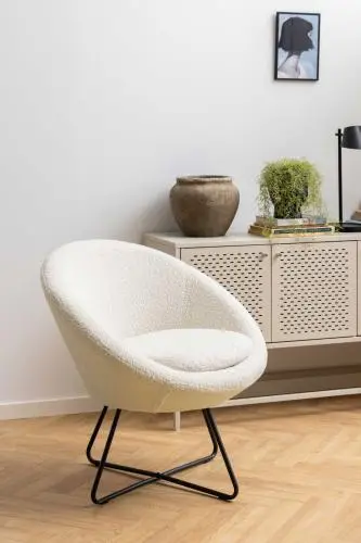 Fauteuil Cezar teddystof - crème/zwart – kavel bij Openbare Verkopen, Beveren-Leie