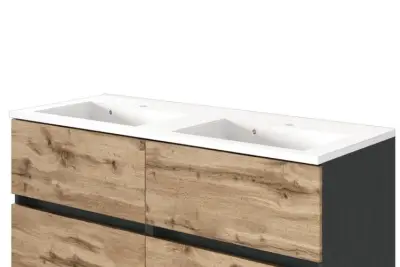 Badkamercombinatie Luna 2-delig 120cm - grafiet/eik – kavel bij Openbare Verkopen, Beveren-Leie