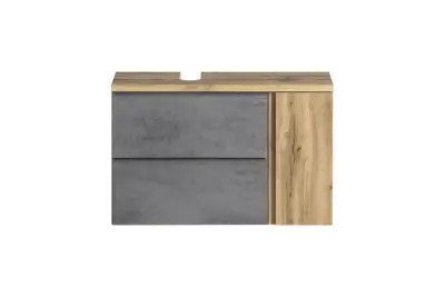 Badkamerset Varese | Wastafel en spiegelkast met verlichting | Wotan Oak/beton-design – kavel bij Openbare Verkopen, Beveren-Leie