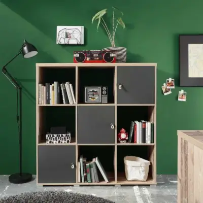 Boekenkast Moleskin met 3 deuren - antraciet/old style – kavel bij Openbare Verkopen, Beveren-Leie