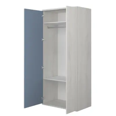Kledingkast Bo0 met 2 legplanken, kledingroede en langwerpige deurgreep - grenen/blauw – kavel bij Openbare Verkopen, Beveren-Leie