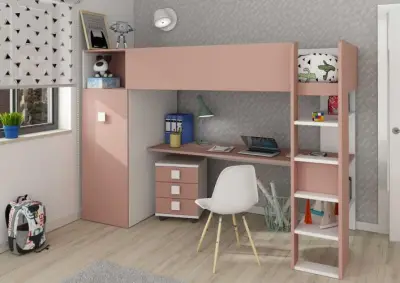 Kledingkast voor hoogslaper Jet - oud roze – kavel bij Openbare Verkopen, Beveren-Leie
