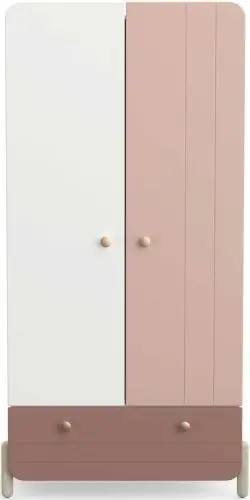 Kleerkast Janne 2 draaideuren, 1 kledingroede, 1 legplank en 1 lade-mat roze/mat wit – kavel bij Openbare Verkopen, Beveren-Leie