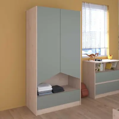 Kledingkast Shelby met 2 deuren en 1 lade - eik/celadongroen – kavel bij Openbare Verkopen, Beveren-Leie