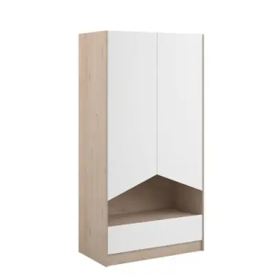 Kledingkast Shelby met 2 deuren en 1 lade - eik/wit – kavel bij Openbare Verkopen, Beveren-Leie