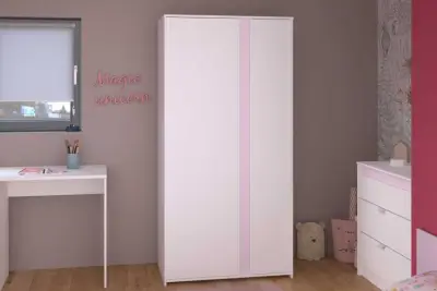 Kledingkast Rue met 2 deuren - wit/grijs of wit/roze – kavel bij Openbare Verkopen, Beveren-Leie