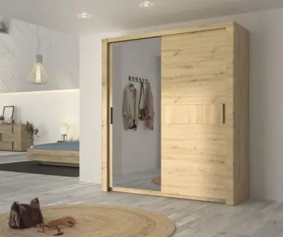 Kledingkast Attitude 191cm met 2 deuren & spiegel - eik – kavel bij Openbare Verkopen, Beveren-Leie