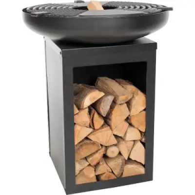 Barbecue Pallas met houtopslag en gietijzeren plancha - zwart – kavel bij Openbare Verkopen, Beveren-Leie
