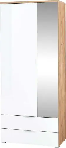 Garderobekast Tille 84cm met 2 deuren & 2 lades - wit/eik – kavel bij Openbare Verkopen, Beveren-Leie