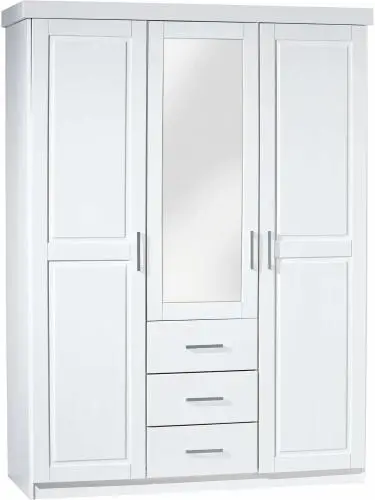 Kledingkast Geraldo 140cm met 3 deuren & spiegel - wit – kavel bij Openbare Verkopen, Beveren-Leie