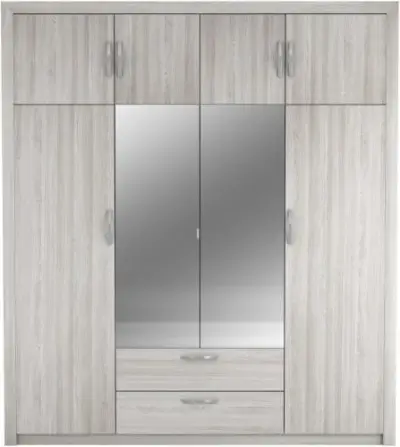 Kleerkast Philine - 198x57x224cm - 8 deuren & 2 lades - met spiegel - eikdecor – kavel bij Openbare Verkopen, Beveren-Leie