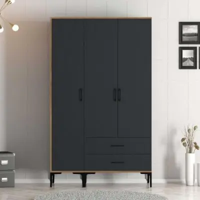 Kumsal Garderobekast | 100% MELAMINE | Walnoot, Antraciet – kavel bij Openbare Verkopen, Beveren-Leie