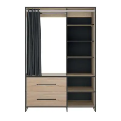 Kledingkast Jungo 122cm 2 lades - eik/zwart – kavel bij Openbare Verkopen, Beveren-Leie