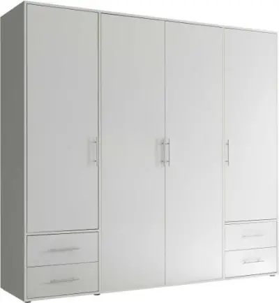 Kledingkast Valencia - 206x60x195cm - 4 deuren & 4 lades - wit – kavel bij Openbare Verkopen, Beveren-Leie