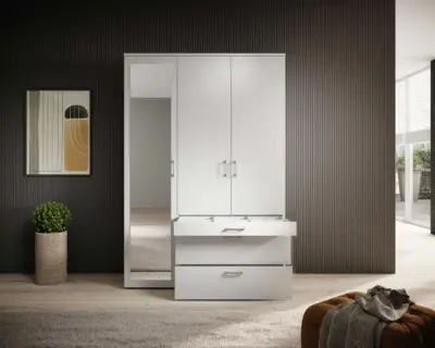 Kledingkast Vasili - 135x56x195cm - 3 deuren & 3 lades - wit – kavel bij Openbare Verkopen, Beveren-Leie