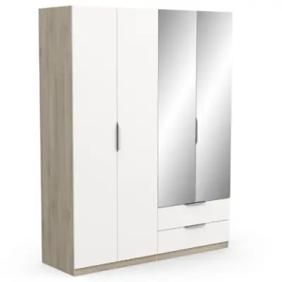Kledingkast Spectre 157cm met spiegel - mat wit/eik – kavel bij Openbare Verkopen, Beveren-Leie