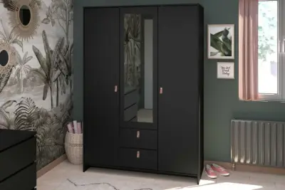 Kledingkast Minty 137cm, 3 deuren & 2 lades - zwart – kavel bij Openbare Verkopen, Beveren-Leie