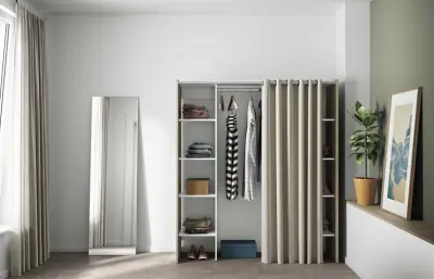 Kledingkast Spike 112/185cm met gordijn - eik/ecru – kavel bij Openbare Verkopen, Beveren-Leie