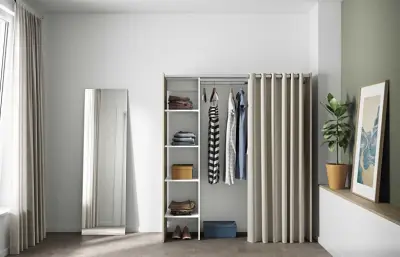 Kledingkast Spike 123/160cm met gordijn - eik/ecru – kavel bij Openbare Verkopen, Beveren-Leie