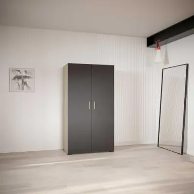 Kleerkast Liva 2 draaideuren, 1 kledingroede en 4 legplanken-Kronberg eik/matzwart – kavel bij Openbare Verkopen, Beveren-Leie