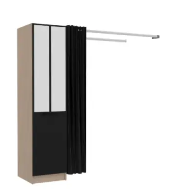 Kledingkast Botan H - 180 cm-1 draaideur, 3 legplanken, 1 kledingroede, 1 gordijn-eik – kavel bij Openbare Verkopen, Beveren-Leie