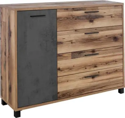 Commode Kalas 125cm met 1 deur & 4 lades - bruin/grijs – kavel bij Openbare Verkopen, Beveren-Leie