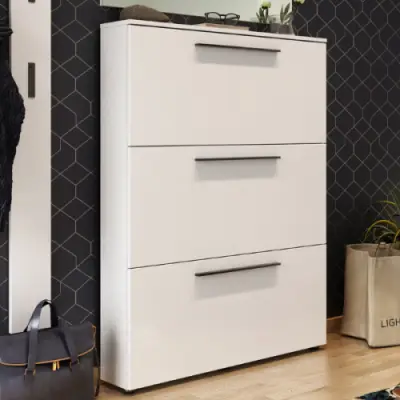 Schoenenkast Jonas 100cm met drie deuren - wit – kavel bij Openbare Verkopen, Beveren-Leie