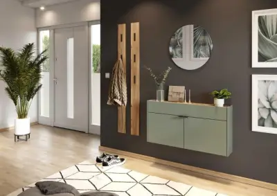 Console Amika 2 deuren & 1 lade zwevend - saliegroen/eik – kavel bij Openbare Verkopen, Beveren-Leie