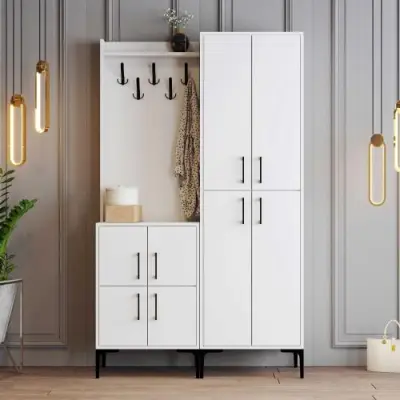 Garderobekast - 150x35x200cm - 8 deuren - wit – kavel bij Openbare Verkopen, Beveren-Leie